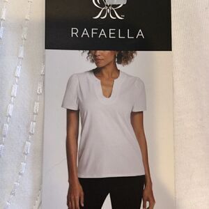 NEW Rafaella White Short Sleeve V Neck Top